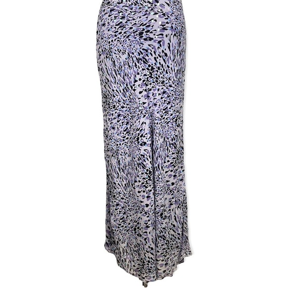 NICOLE MILLER 100% SILK ABSTRACT LEOPARD SEQUIN RUFFLE SPAGHETTI STRAP GOWN - Picture 9 of 17